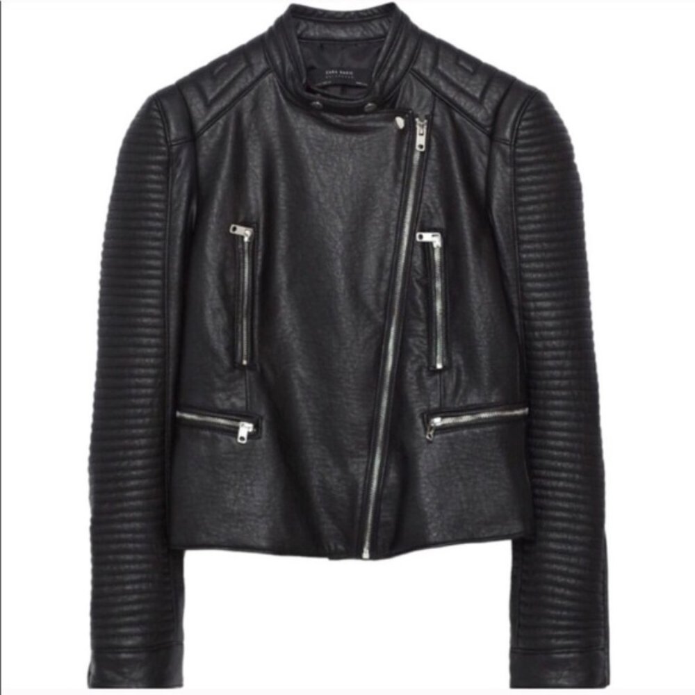 Zara Black Vegan Leather Biker Jacket